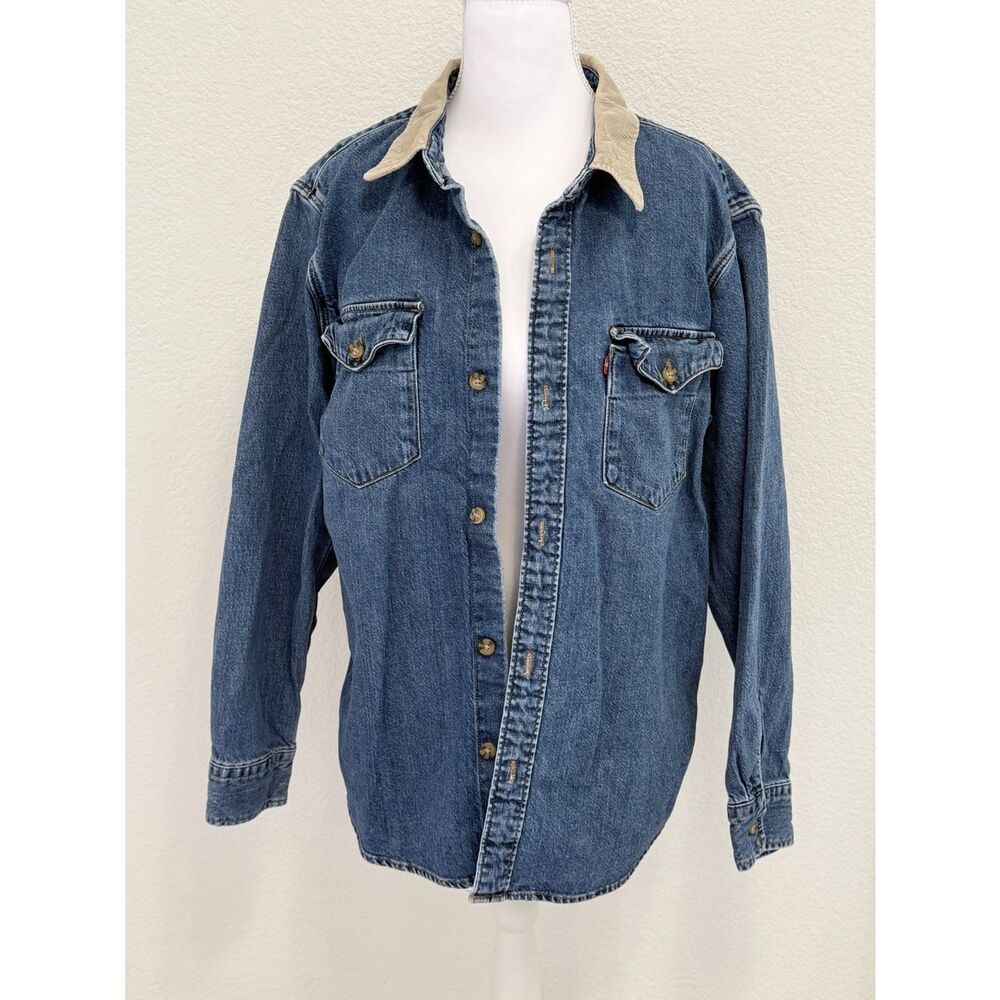 Levis Mens Relaxed Fit Denim Shirt Medium Wash Corduroy Collar Western Medium